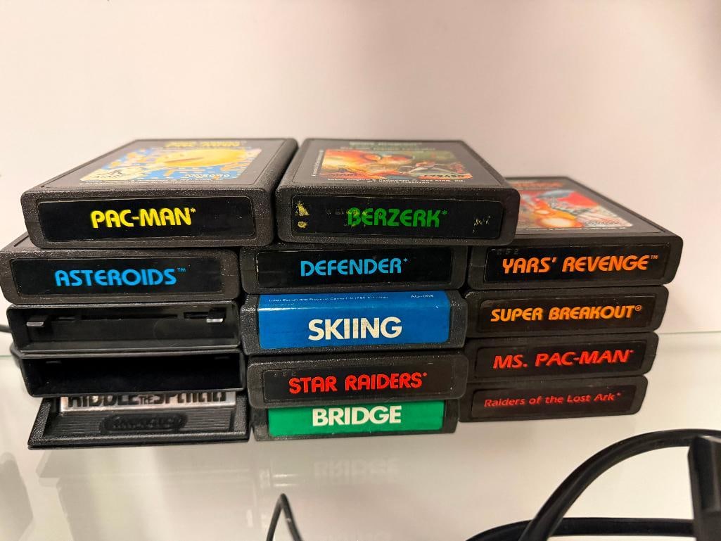 VINTAGE ATARI VIDEO COMPUTER GAMING SYSTEM WITH CORDS, GAMES INCLUDING PAC-MAN, ASTEROIDS, AND MORE - 9