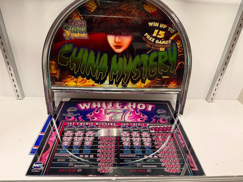 SLOT BELLY CASINO SLOT MACHINE GLASS INCLUDING CHINA MYSTERY BY KONAMI, WHITE HOT 7 BY IGT, AND M... - 2