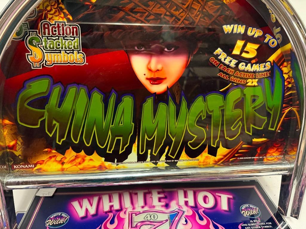 SLOT BELLY CASINO SLOT MACHINE GLASS INCLUDING CHINA MYSTERY BY KONAMI, WHITE HOT 7 BY IGT, AND M... - 8