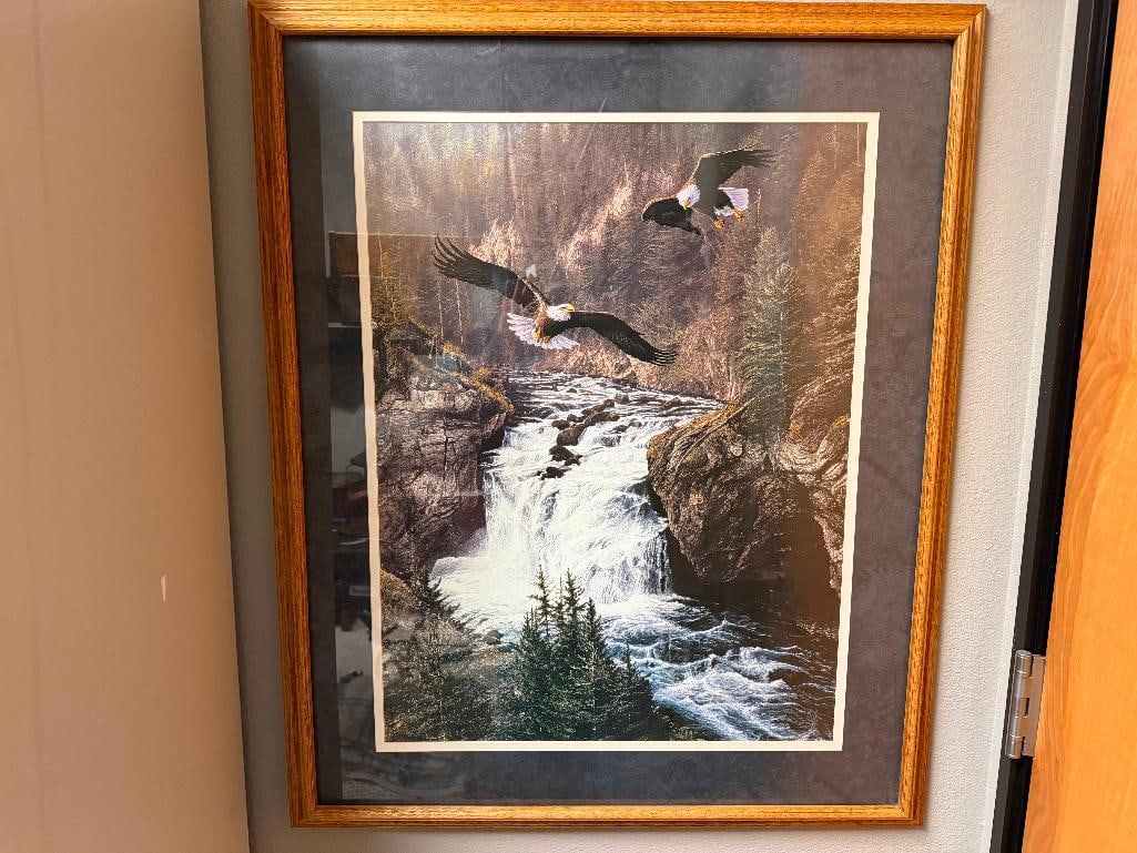 " LAND OF THE FREE " PRINT BY ALAN M. HUNT FEATURING EAGLES SOARING ABOVE A RIVER - 2
