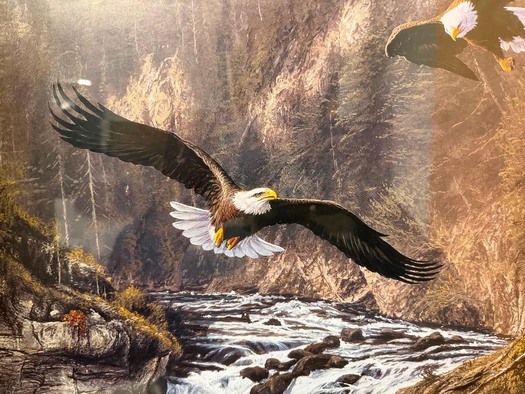 " LAND OF THE FREE " PRINT BY ALAN M. HUNT FEATURING EAGLES SOARING ABOVE A RIVER - 3