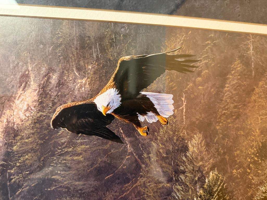 " LAND OF THE FREE " PRINT BY ALAN M. HUNT FEATURING EAGLES SOARING ABOVE A RIVER - 4