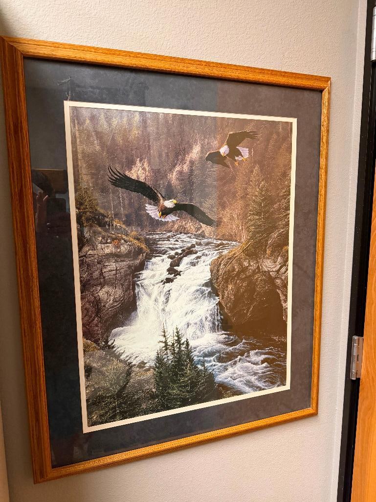 " LAND OF THE FREE " PRINT BY ALAN M. HUNT FEATURING EAGLES SOARING ABOVE A RIVER - 5