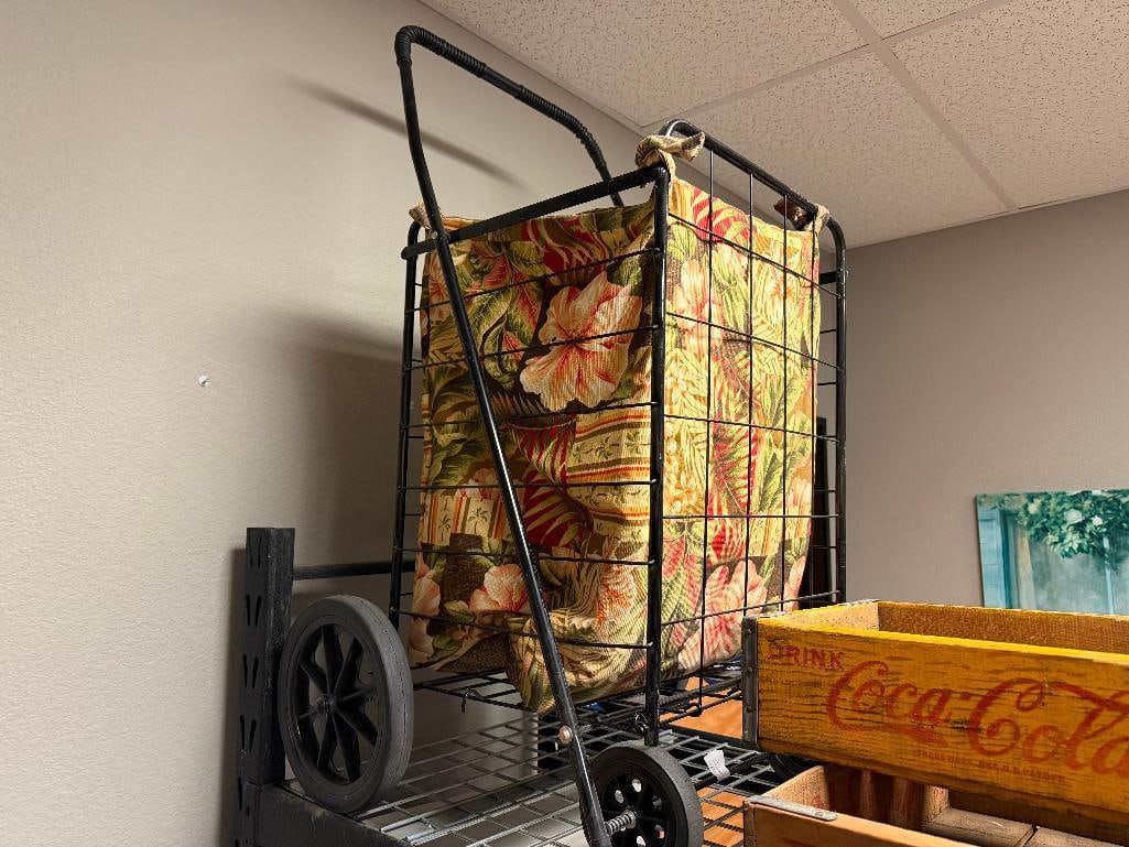 METAL WIRE FOLDING CART WITH FLORAL LINEN LINER - 2