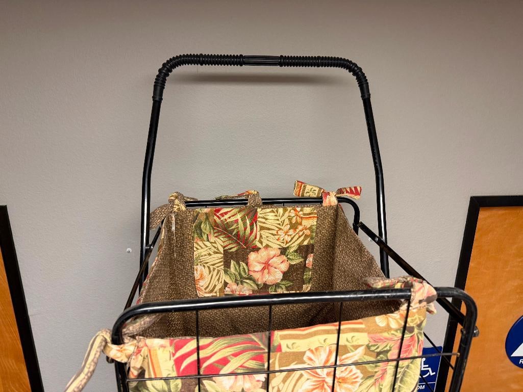 METAL WIRE FOLDING CART WITH FLORAL LINEN LINER - 5