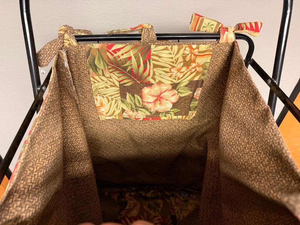 METAL WIRE FOLDING CART WITH FLORAL LINEN LINER - 6
