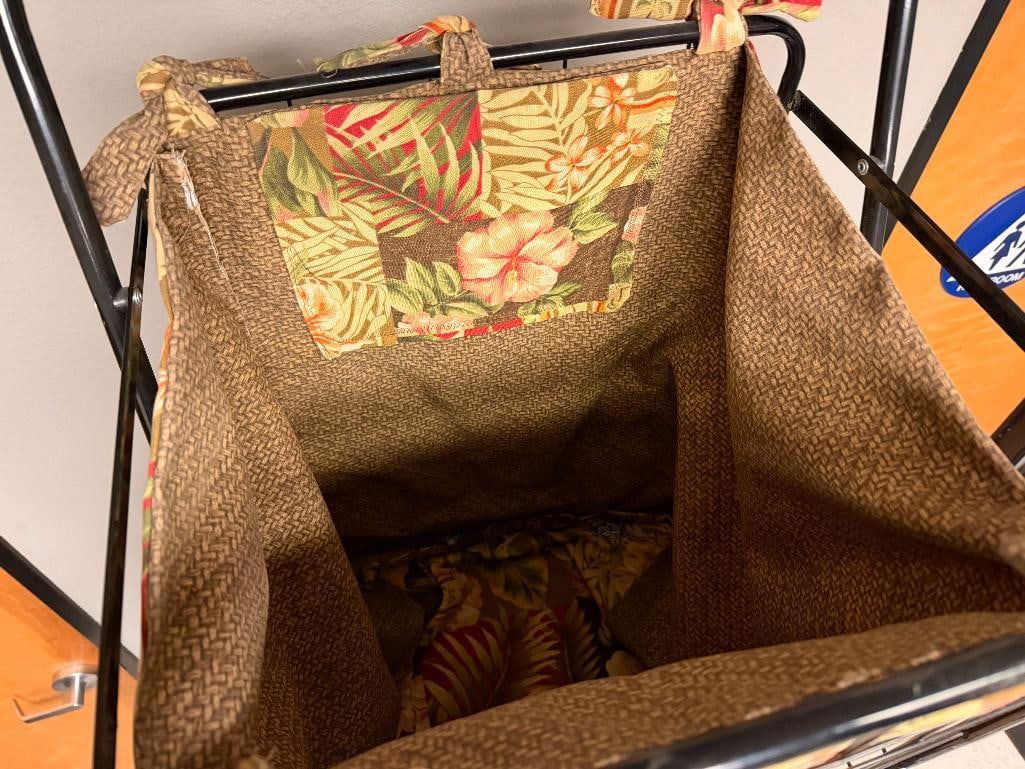 METAL WIRE FOLDING CART WITH FLORAL LINEN LINER - 7