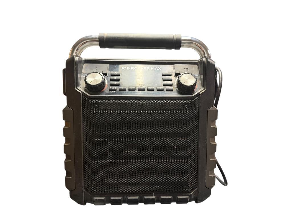 ION JOB ROCKER MAX BLUETOOTH PORTABLE SPEAKER: HEAVY DUTY DESIGN FOR ON THE JOB MUSIC, TESTED +, FAIR CONDITION 13' X 9" X 13"