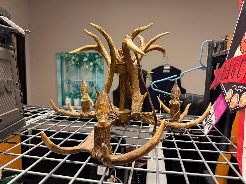 FAUX ANTLER RUSTIC WESTERN HUNTING THEME THREE ARM CHANDELIER - 2