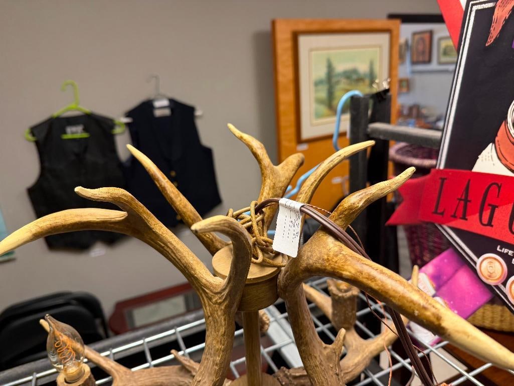 FAUX ANTLER RUSTIC WESTERN HUNTING THEME THREE ARM CHANDELIER - 6