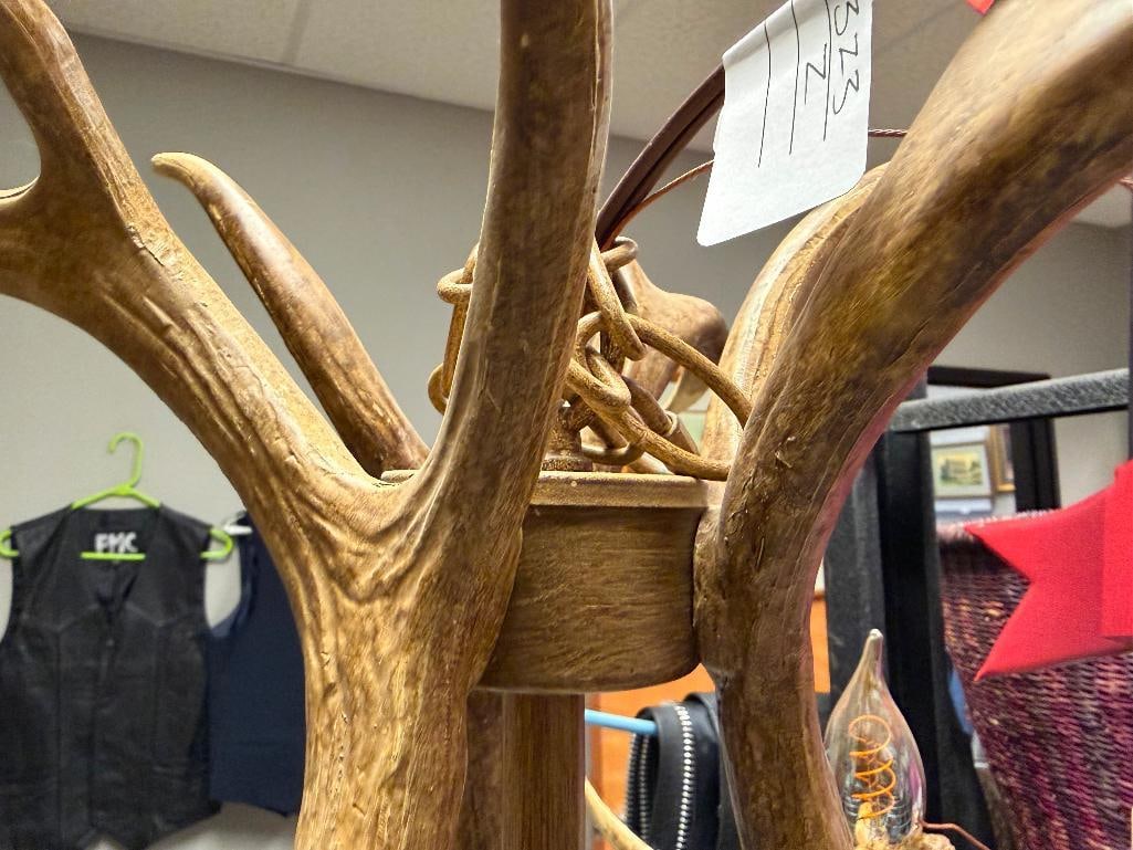 FAUX ANTLER RUSTIC WESTERN HUNTING THEME THREE ARM CHANDELIER - 7