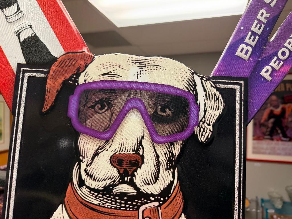 TIN METAL LAGUNITAS IPA BEER ADVERTISMENT BAR SIGN FEATURING SKI DOG AND SKIS - 6