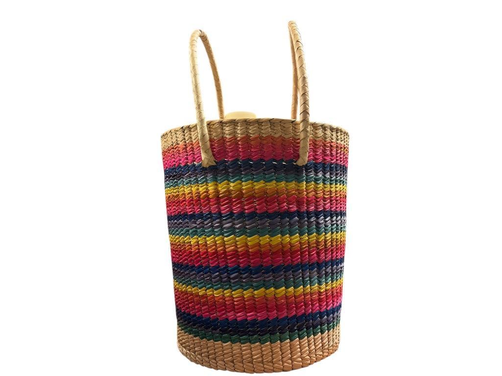 HANDCRAFTED AFRICAN STYLE STORAGE BASKET / HAMPER FEATURING WOVEN DESIGN AND LEATHER HANDLED BASKET - 2