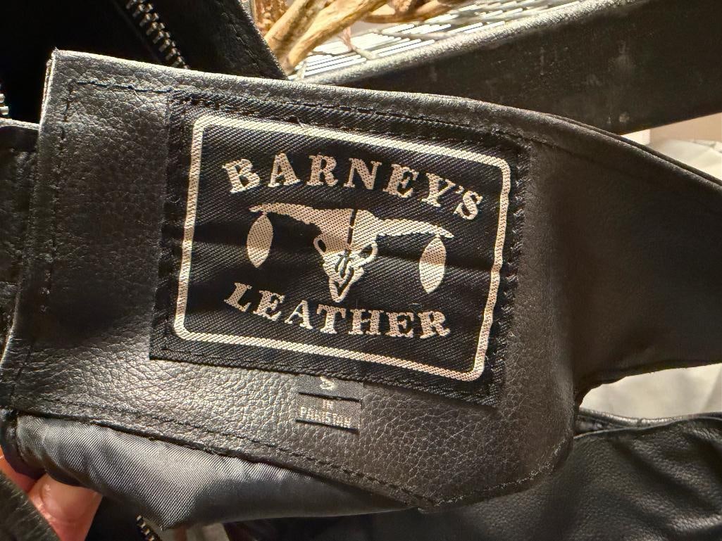 PAIR OF BARNEY'S LEATHER BLACK LEATHER MOTOCYLE RIDING CHAPS - 6