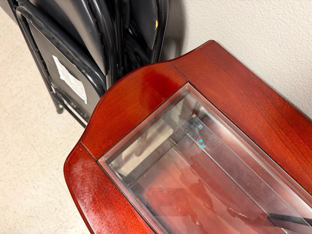 ELEGANT CHERRY-STAINED WOOD AND GLASS ILLUMINATED CABINET WITH GLASS FRONT DOORS AND GLASS SHELF - 5