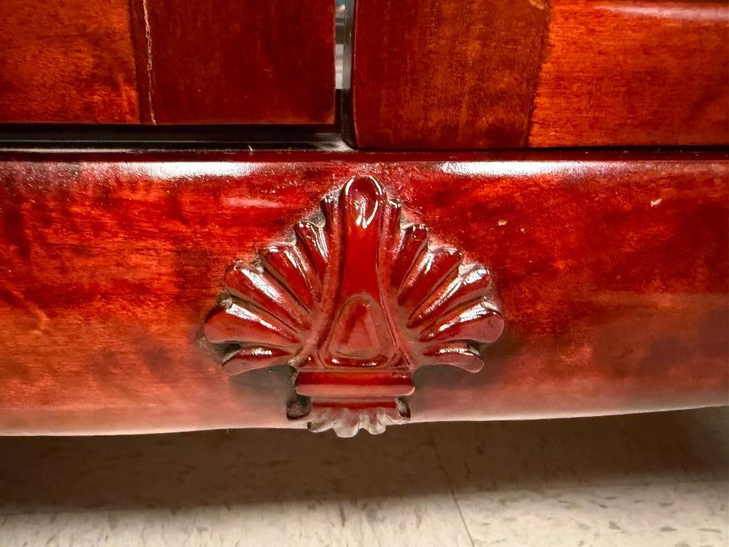 ELEGANT CHERRY-STAINED WOOD AND GLASS ILLUMINATED CABINET WITH GLASS FRONT DOORS AND GLASS SHELF - 7