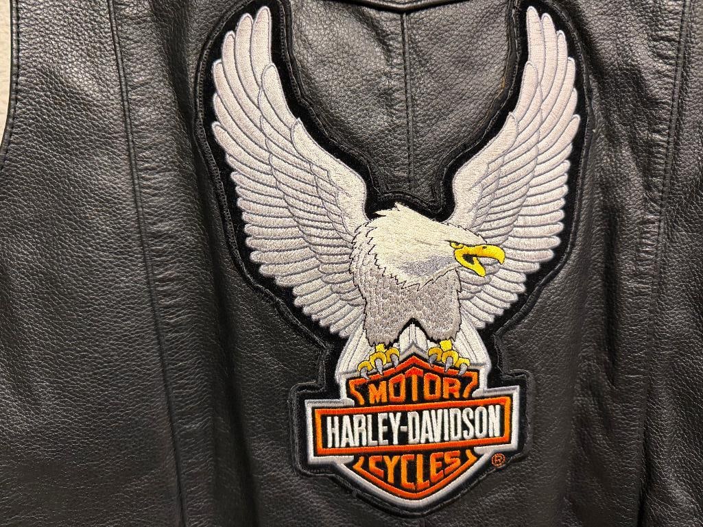 FMC HARLEY-DAVIDSON MOTOCYCLES BLACK LEATHER MOTOCYCLE RIDING VEST - 8