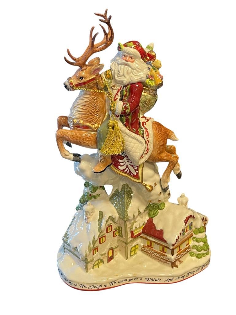 FITZ AND FLOYD HLIDAY CERAMIC CENTERPIECE ST. NICK SANTA ON A DEER CENTERPIECE (1 of 12)