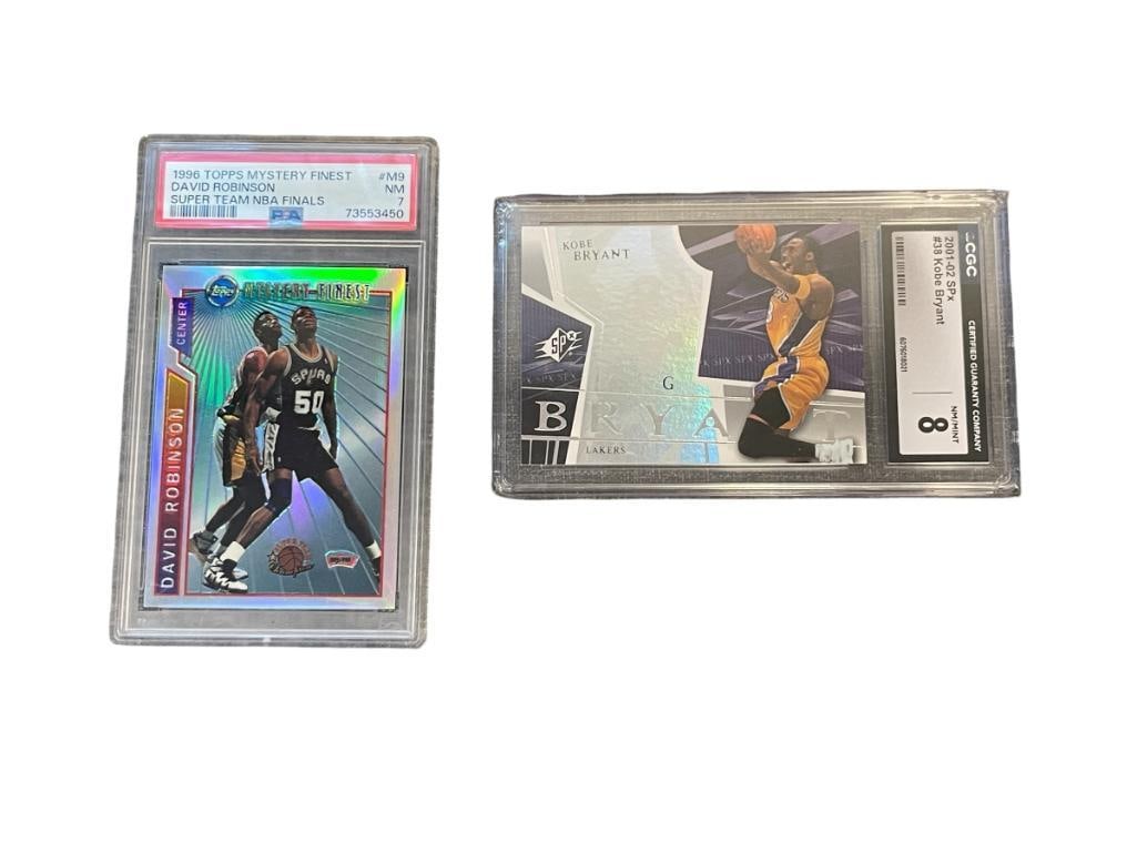 1996 TOPPS DAVID ROBINSON SUPER TEAM PSA NM 9 AND 2001-02 SPX KOBE BRYANT CGC NM / MINT 8 CARDS: KOBE BRYANT AND DAVID ROBINSON GRADED BASKETBALL PLAYER CARDS GRADED BY PSA AND CGC IN HARD PLASTIC CASES