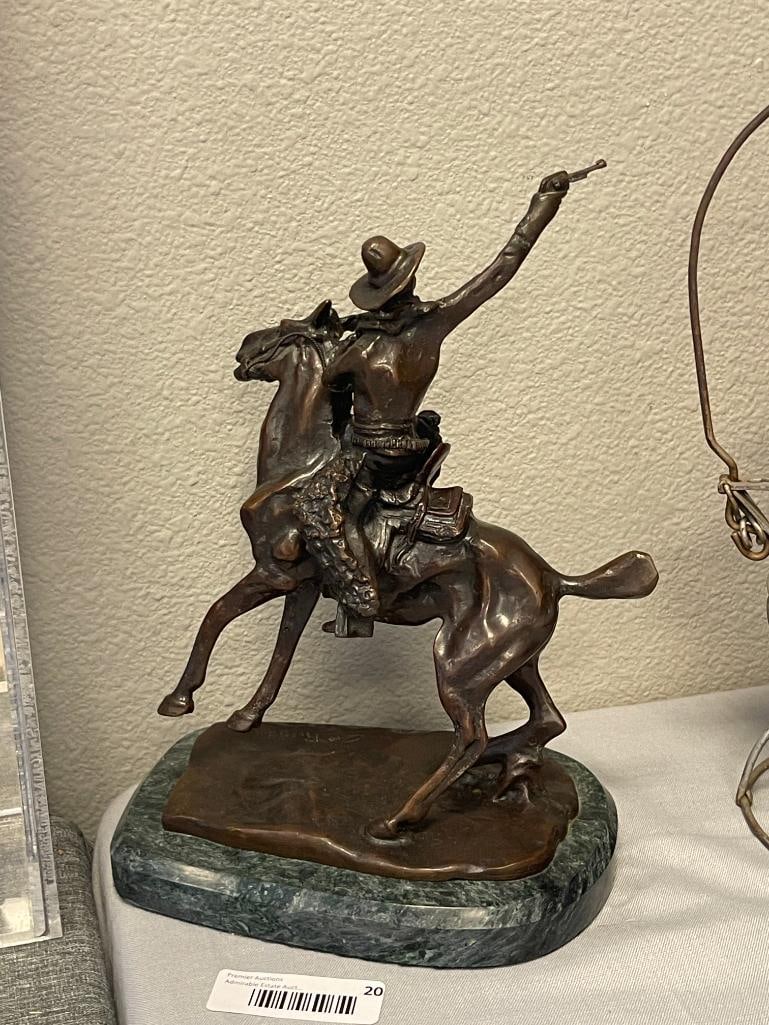 CHARLES M. RUSSELL RENOWN WESTERN ARTIST RESTRIKE BRONZE SCULPTURE SMOKIN UP - 8