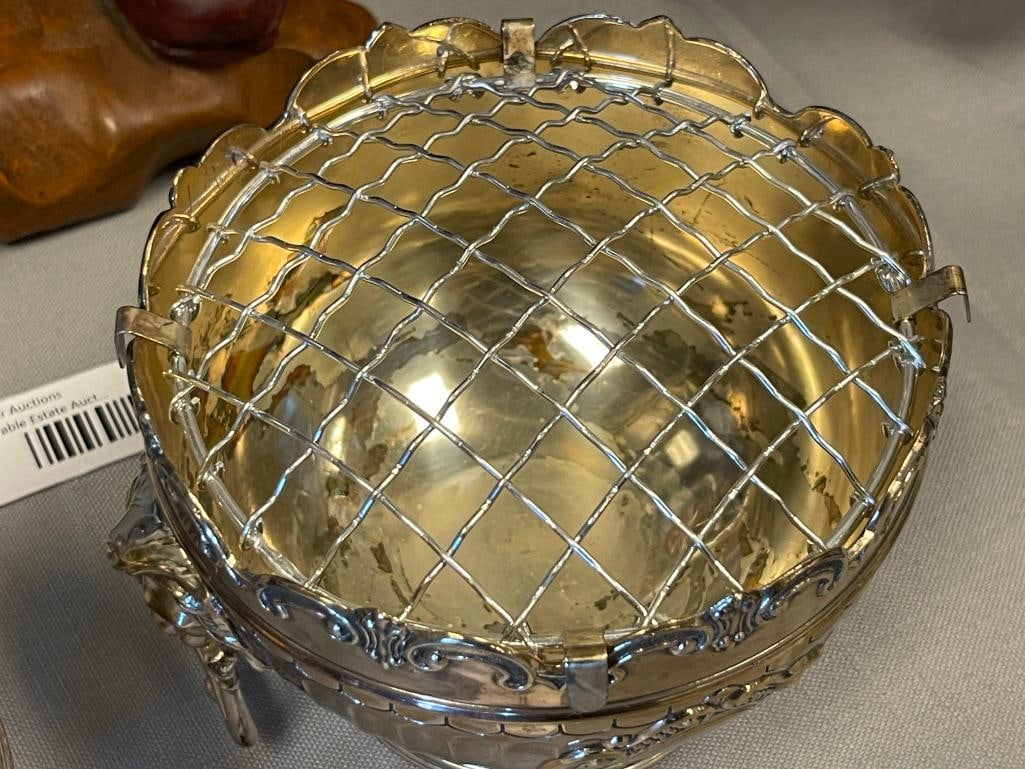 CORBELL & CO. SILVERPLATE FOOTED FLOWER FROGS WITH LION HEAD HANDLES - 5