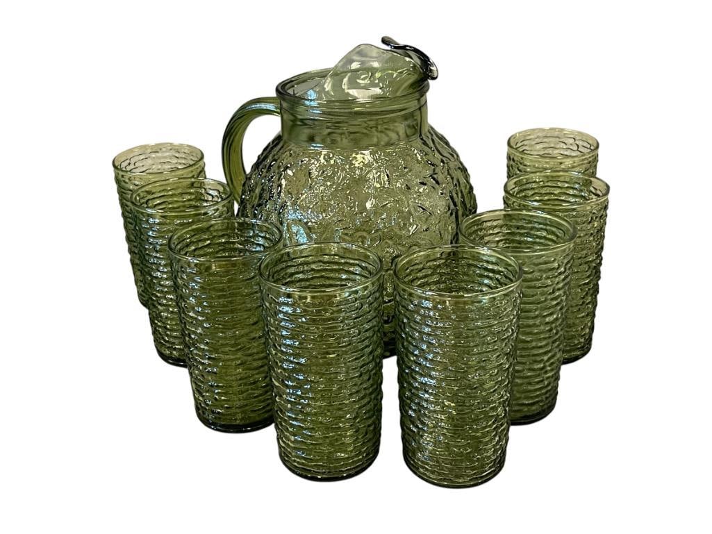 ANCHOR SORENO AVOCADO GREEN RIBBED BARK DRINKING GLASSES AND LIDO MILANO BALL PITCHER (1 of 7)