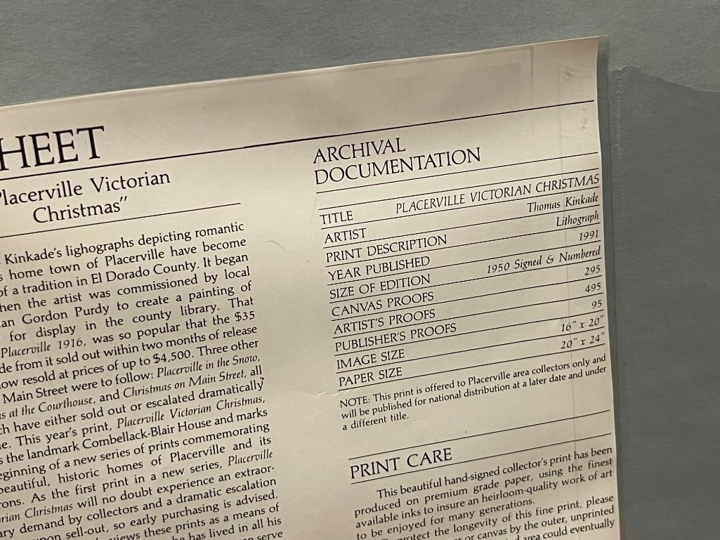 THOMAS KINKADE PLACERVILLE VICTORIAN CHRISTMAS LIMITED EDITION PRINT NO. 1917/1950 - 10