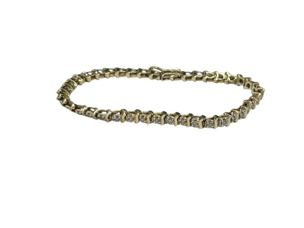 14K YELLOW GOLD ROUND BRILLIANT CUT CZ TENNIS BRACELET (1 of 4)