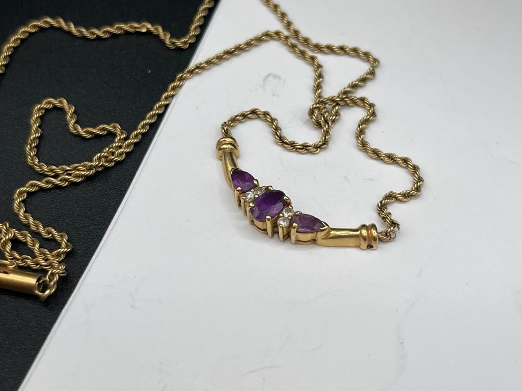 14K YELLOW GOLD AMETHYST AND DIAMOND FASHION NECKLACE - 3