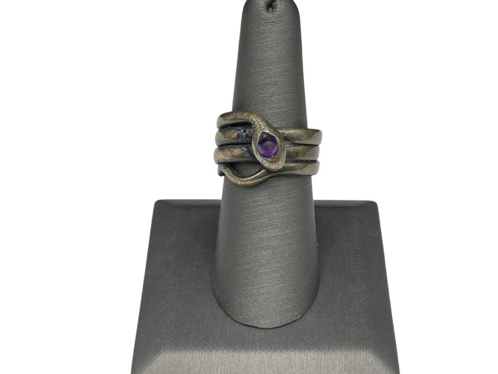 VINTAGE SHREVE & CO. STERLING SILVER AMETHYST FIGURAL SNAKE RING (1 of 5)