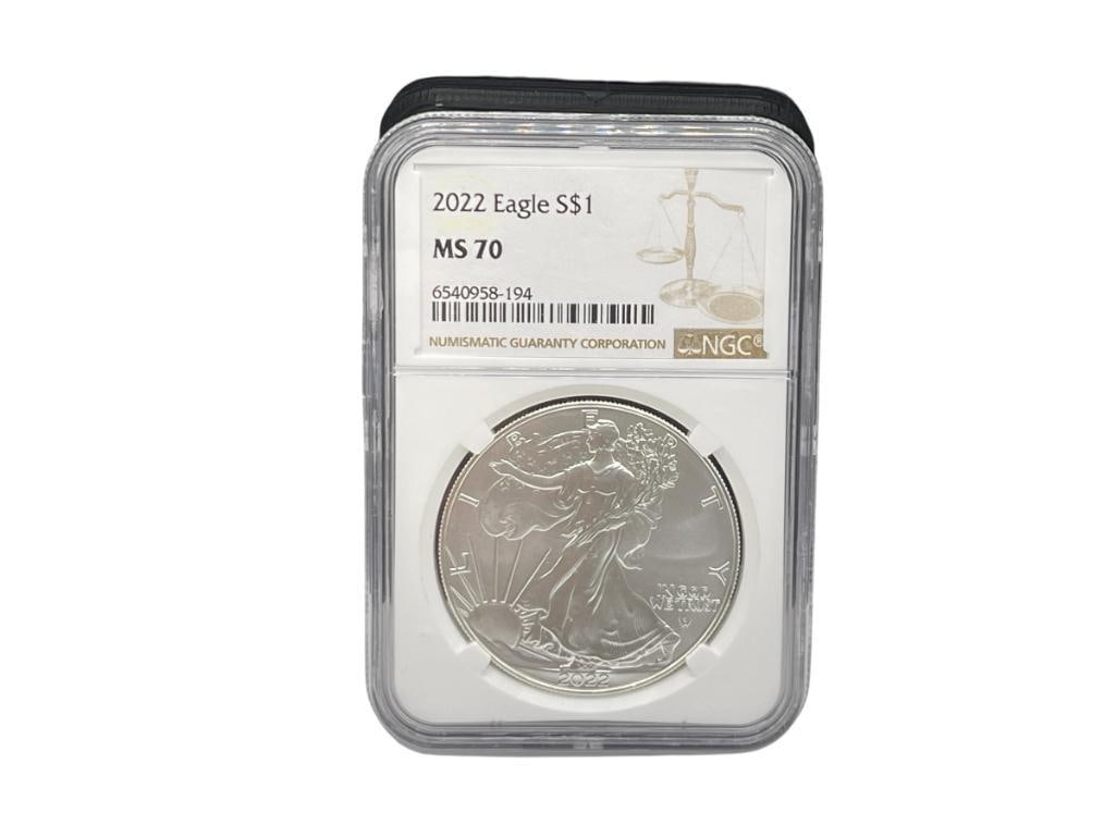 2022 U.S. AMERICAN SILVER EAGLE .999 FINE SILVER DOLLAR NGC MS70 (1 of 7)