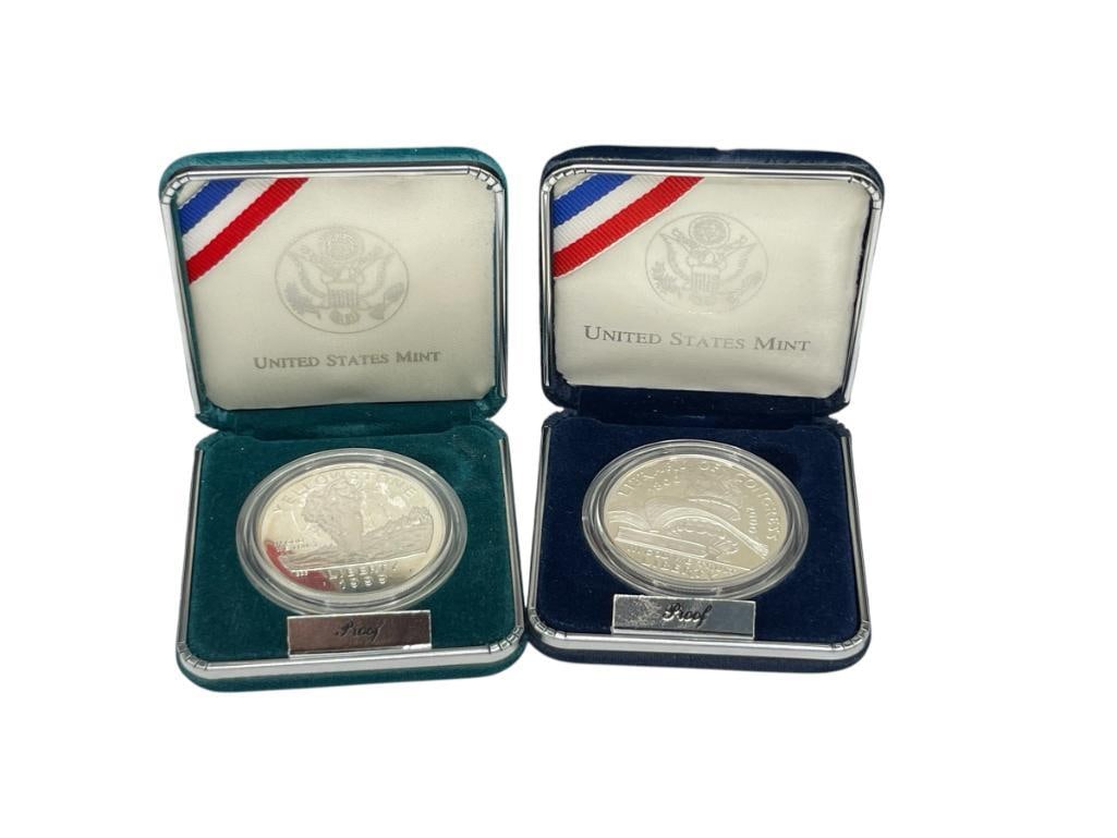 TWO U.S. MINT 90% SILVER PROOF DOLLARS INCLUDING 1999 YELLOW STONE AND 2000 LIBRARY OF CONGRESS (1 of 9)