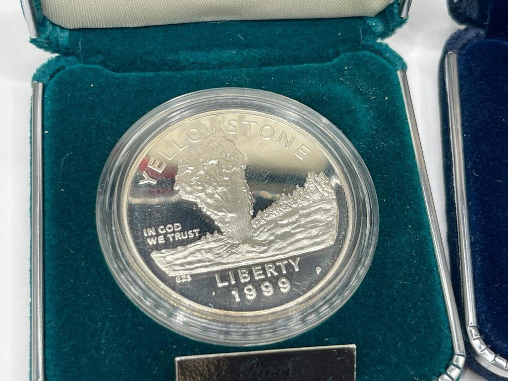 TWO U.S. MINT 90% SILVER PROOF DOLLARS INCLUDING 1999 YELLOW STONE AND 2000 LIBRARY OF CONGRESS - 2