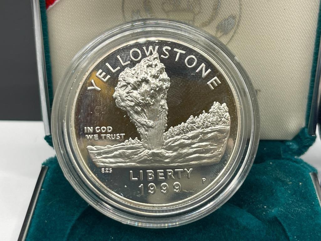 TWO U.S. MINT 90% SILVER PROOF DOLLARS INCLUDING 1999 YELLOW STONE AND 2000 LIBRARY OF CONGRESS - 3