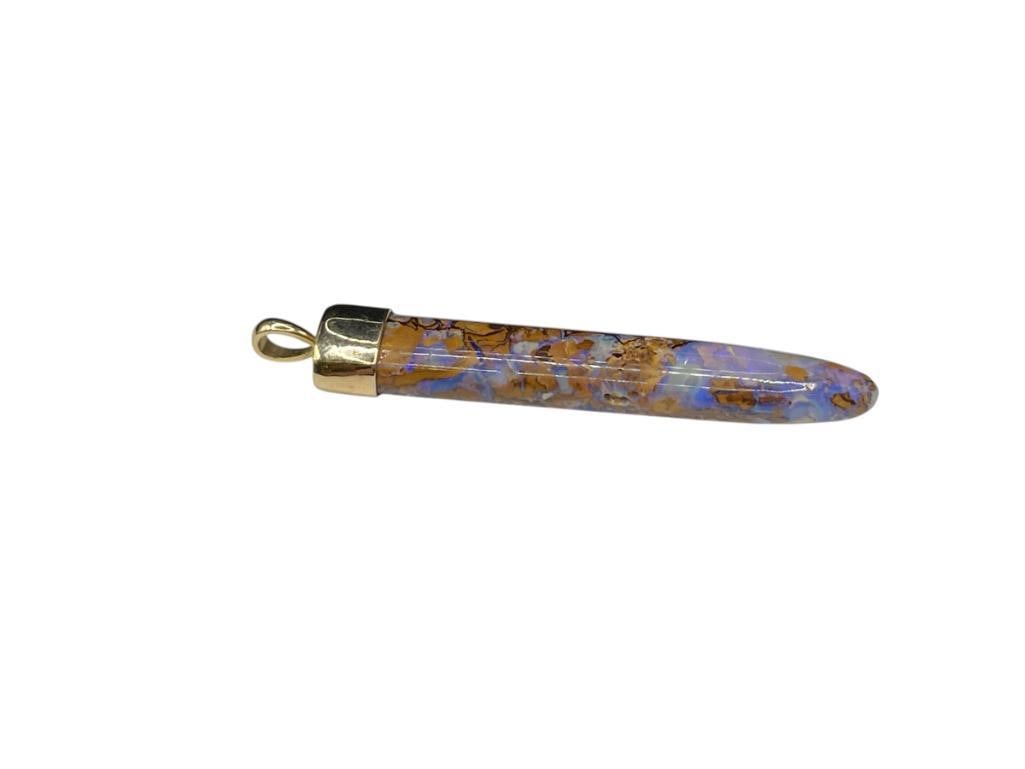 14K YELLOW GOLD BLACK OPAL SPHERE PENDANT: FEATURING 14K YELLOW GOLD BAIL, GREAT COLORS IN OPAL 2 1/4", 5.62 GRAMS 