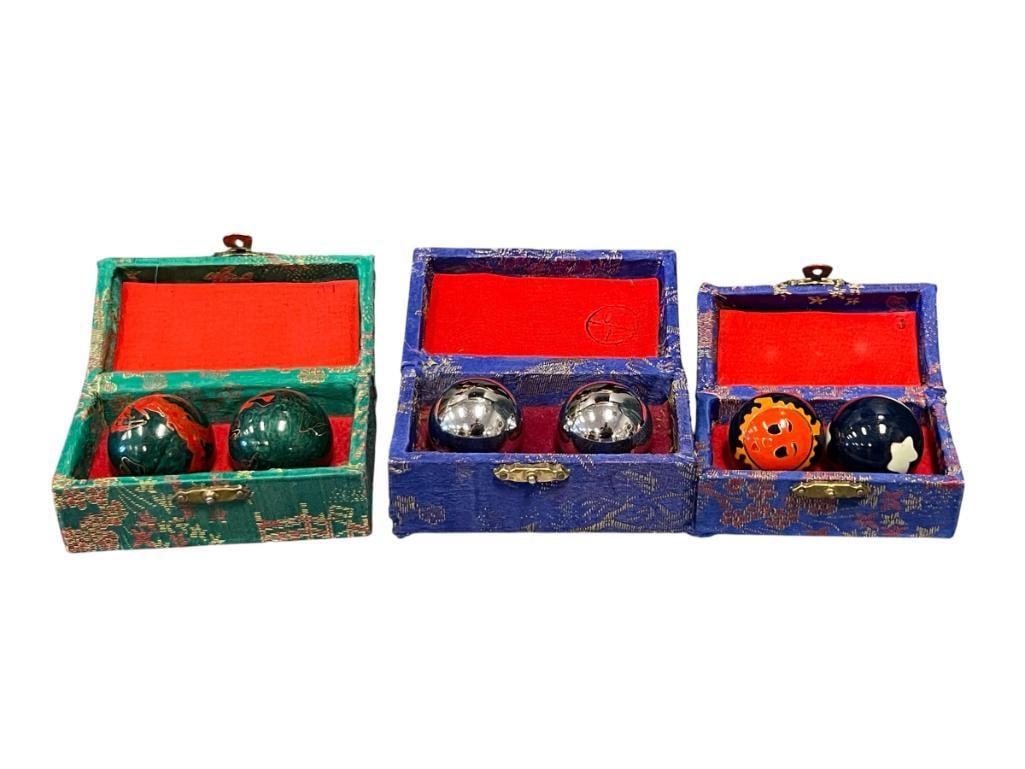 THREE SETS OF CHINESE HEALING / BAODING BALLS TWO SETS ARE ENAMELED (1 of 8)