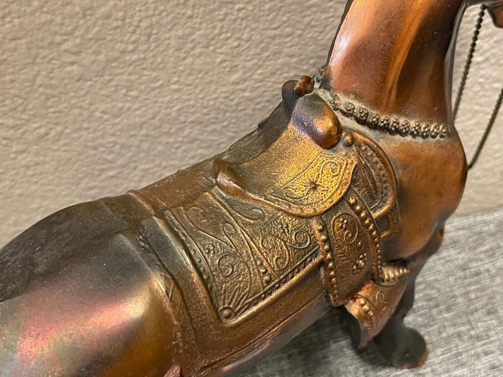 MID-CENTURY COPPER TONED CAST METAL WESTERN HORSE FIGURINE MADE IN U.S.A. - 7