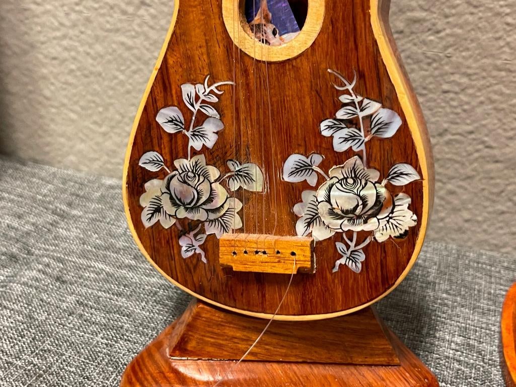 VIETNAM SOUVENIR MOTHER PEARL INLAY MUSICAL INSTRUMENT MODEL AND STORAGE BOX - 4