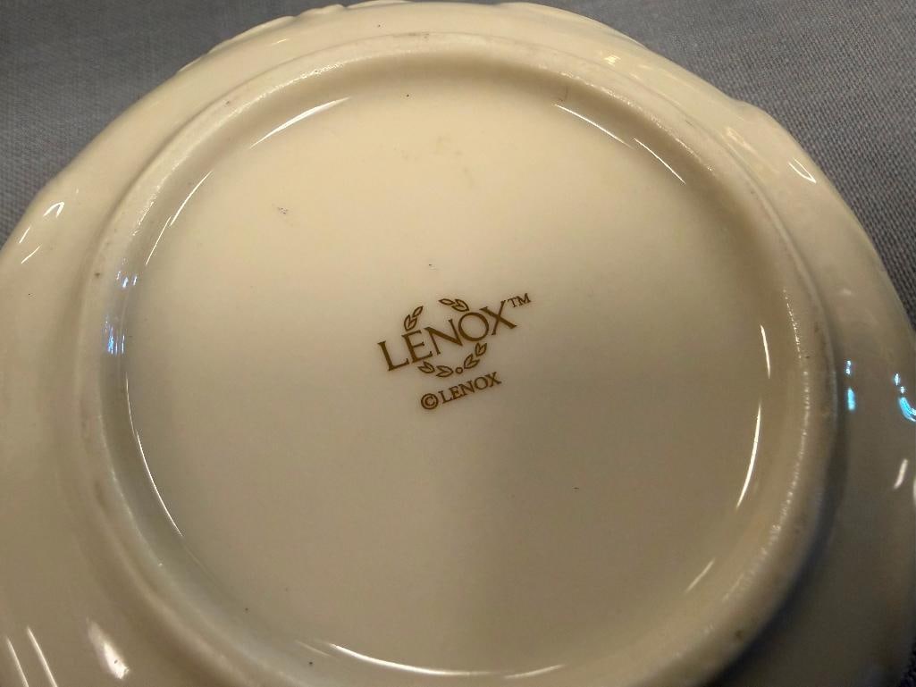 SIX PIECES OF LENOX IVORY AND GOLD CHINA FRUITS OF LIFE BOWL, WINTER GREETINGS BOWLS, - 10