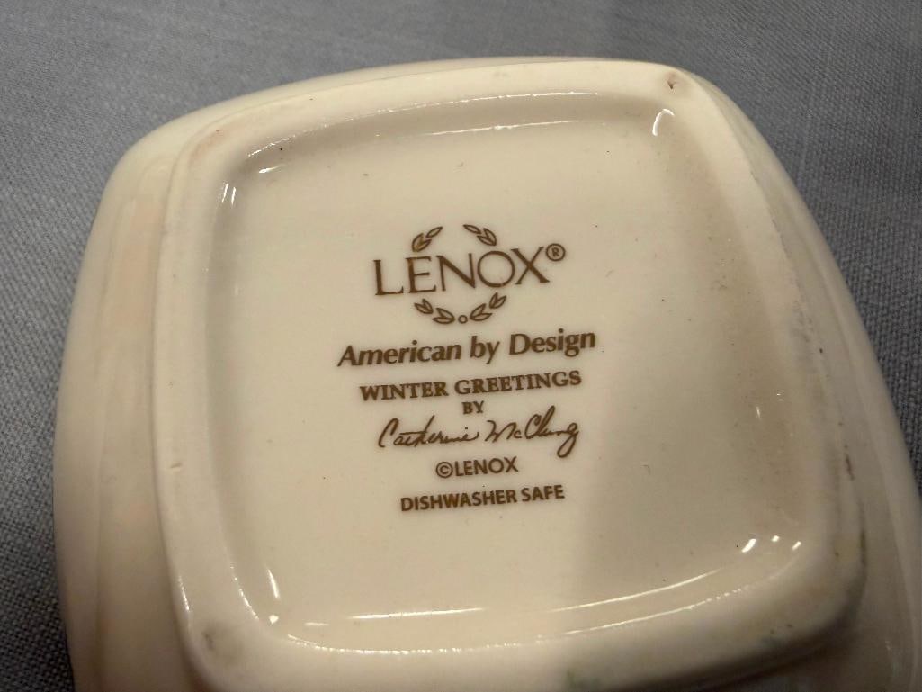 SIX PIECES OF LENOX IVORY AND GOLD CHINA FRUITS OF LIFE BOWL, WINTER GREETINGS BOWLS, - 5