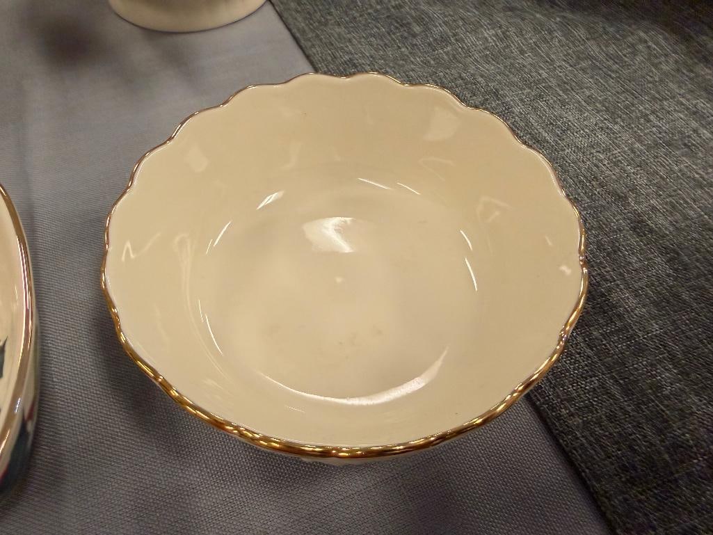 SIX PIECES OF LENOX IVORY AND GOLD CHINA FRUITS OF LIFE BOWL, WINTER GREETINGS BOWLS, - 8