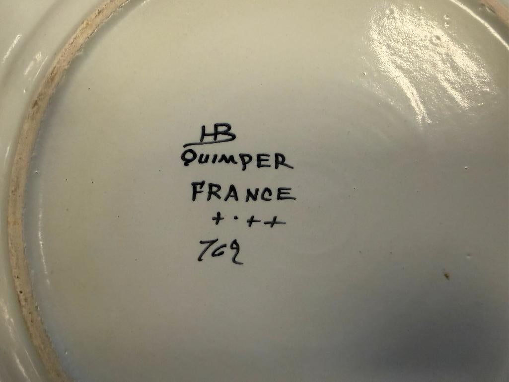 HAND PAINTED FAIENCE PLATE HB HENRIOT QUIMPER BRETON FIGURES DESING PLATES MADE IN FRANCE - 5