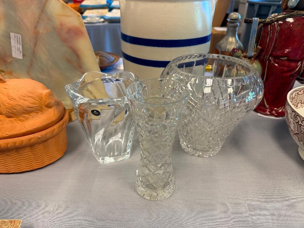 THREE HEAVY CRYSTA VASES INCLUDING ROYAL COPENHAGEN GALAXI VASE DESIGNED BY ALLAN SCHARFF 1990'S - 2