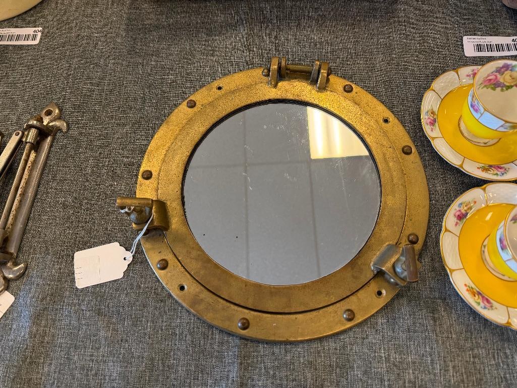 ANTIQUE ROUND BRASS SHIP PORT HOLE MIRROR - 2