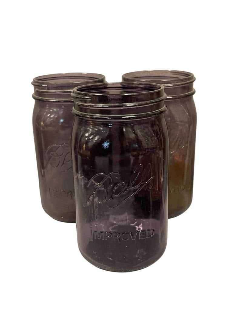 1913-1915 100 YEARS BALL COMMEMORATIVE PURPLE EMBOSSED CANNING JARS WIDE MOUTH: NO LIDS 6 1/4" H 