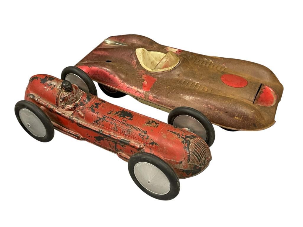 1950'S - 1960'S MATTEL PRESSED STEEL VINTAGE TOY RACER AND AUBURN RUBBER CO. OPEN RACE CAR (1 of 10)