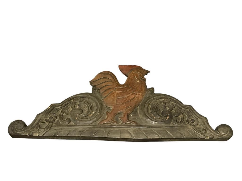 CARVED WOOD ROOSTER WALL HANGING: HAS KNICKS AND WEAR TO FINISH 30" X 13 1/2" 
