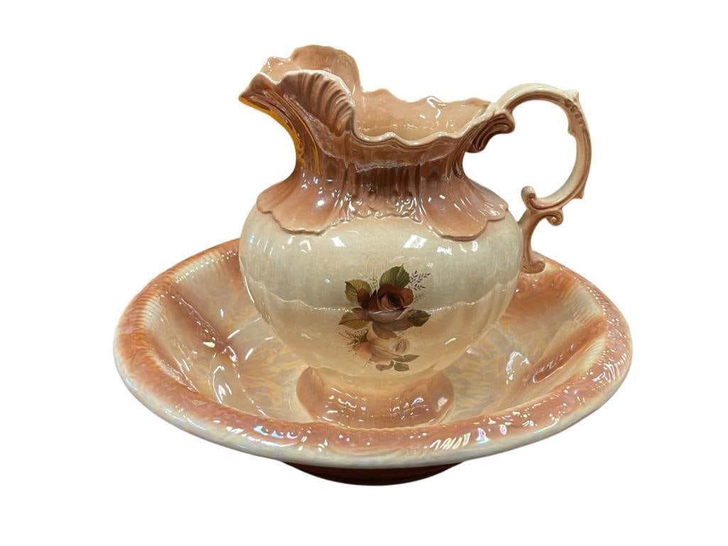 ARNELS POTTERY VINTAGE LUSTER CERAMIC WASH BASIN AND PITCHER (1 of 7)