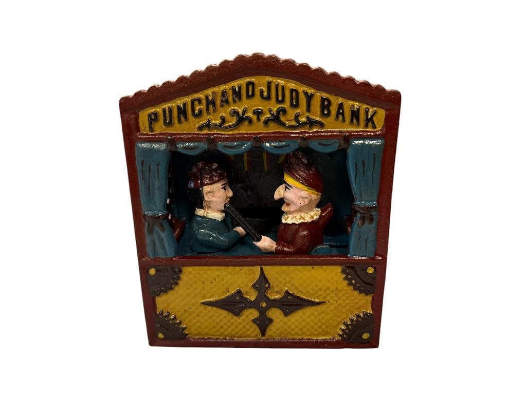 REPRODUCTION "1884" CAST IRON PUNCH AND JUDY MECHANICAL BANK (1 of 8)