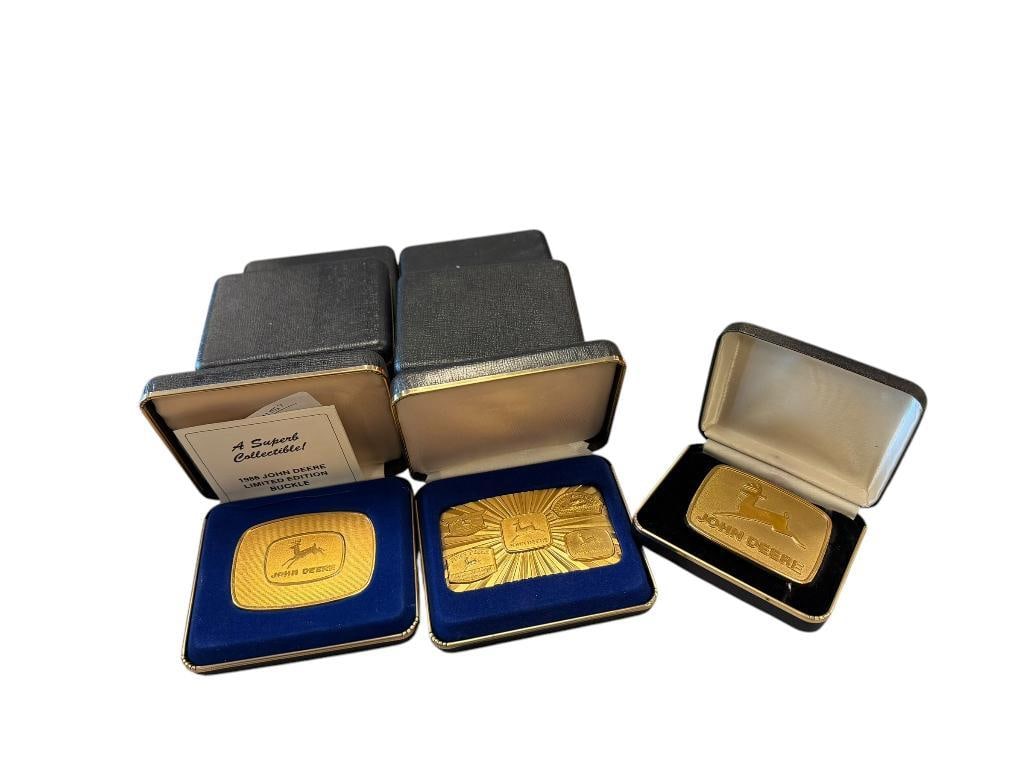 NINE BRASS LIMITED EDITION JOHN DEERE BELT BUCKLES FROM THE 1980'S (1 of 17)